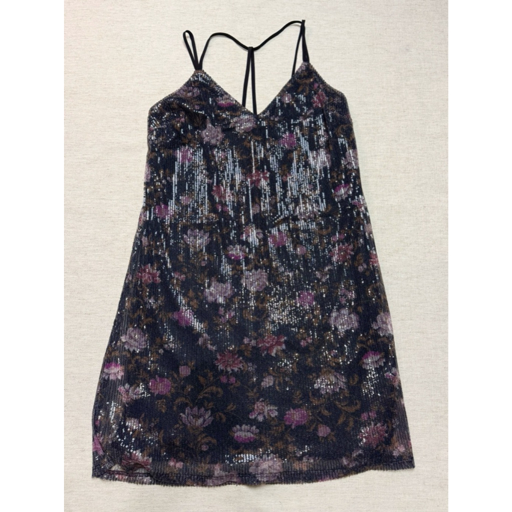 Xhilaration Women Dark Romantic Whimsigoth Sequin Dress Small Black Floral Fairy